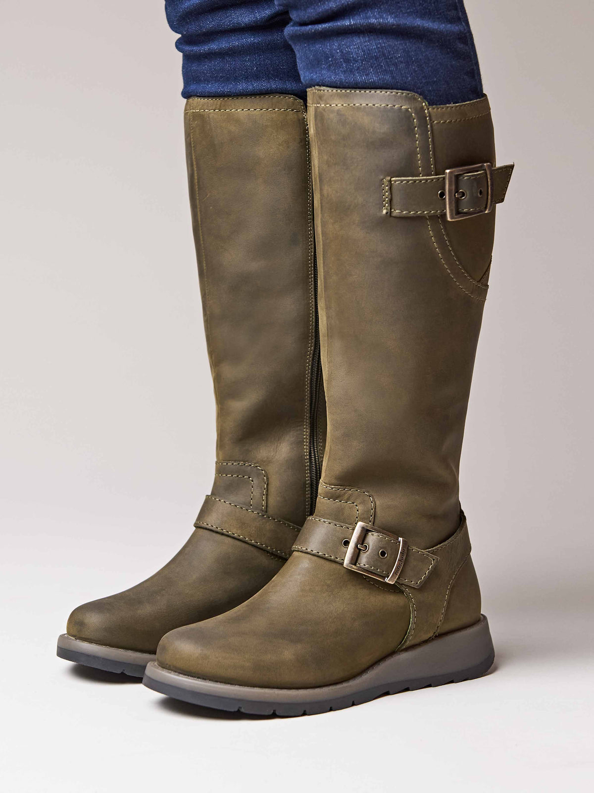 Green long leather wedge boots - STARGAZER OLIVE GREEN