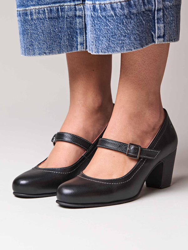 Black Mary Jane leather bar shoes - BIAMBI BLACK
