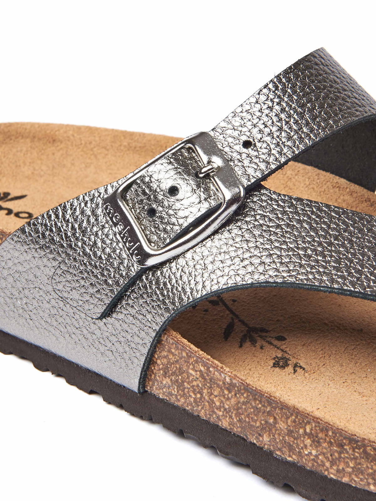 Metallic toe-post cork footbed sandals - WILMA METALLIC PEWTER TUMBLED