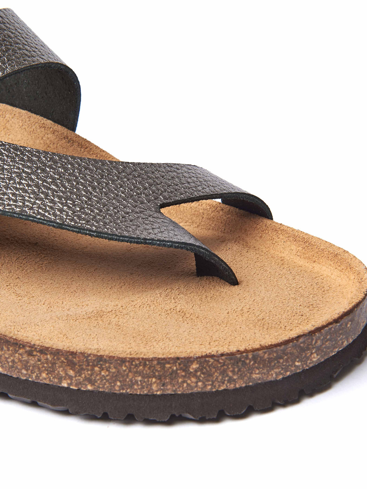 Metallic toe-post cork footbed sandals - WILMA METALLIC PEWTER TUMBLED