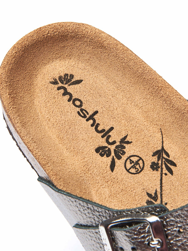 Metallic toe-post cork footbed sandals - WILMA METALLIC PEWTER TUMBLED