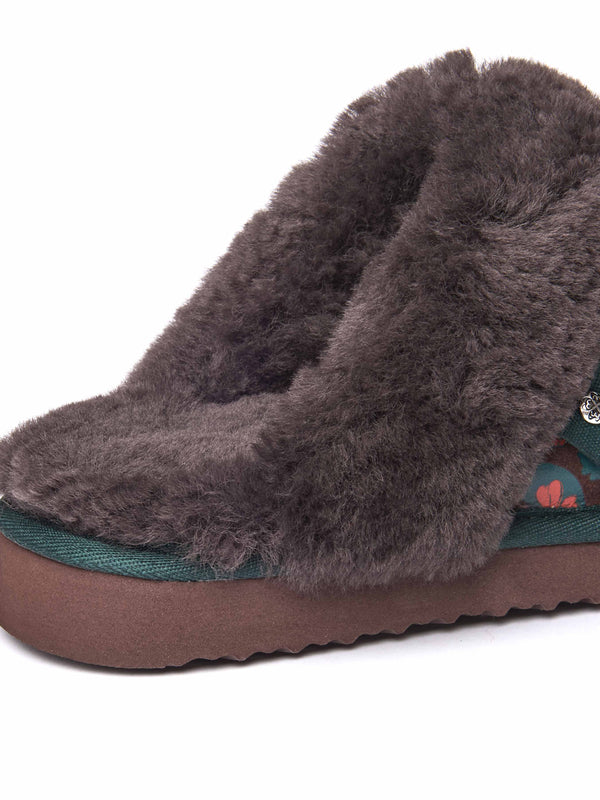 Brown sheepskin mule slippers - TIREE BROWN ACORN BLOOM PRINT