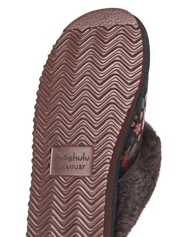 Brown sheepskin mule slippers - TIREE BROWN ACORN BLOOM PRINT