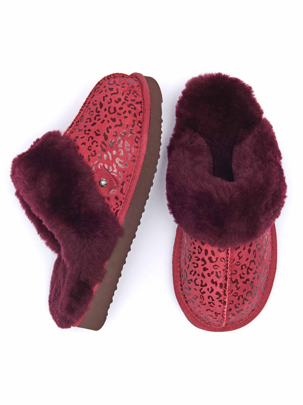 Red / Animal Print sheepskin mule slippers - TIREE RED LEOPARD