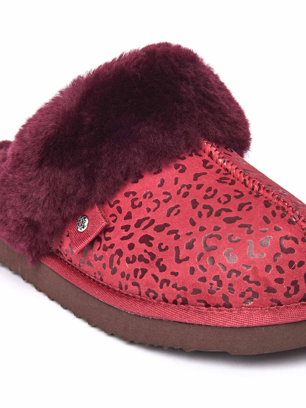 Red / Animal Print sheepskin mule slippers - TIREE RED LEOPARD