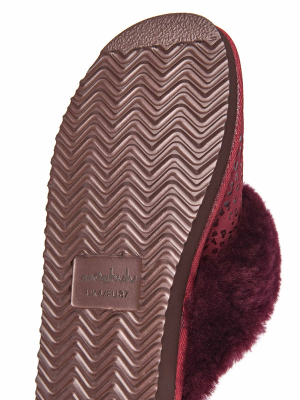 Red / Animal Print sheepskin mule slippers - TIREE RED LEOPARD
