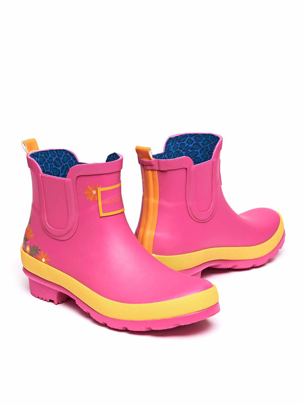 Pink Colourful short wellies - PUDDLE FUCHSIA PINK FLORAL
