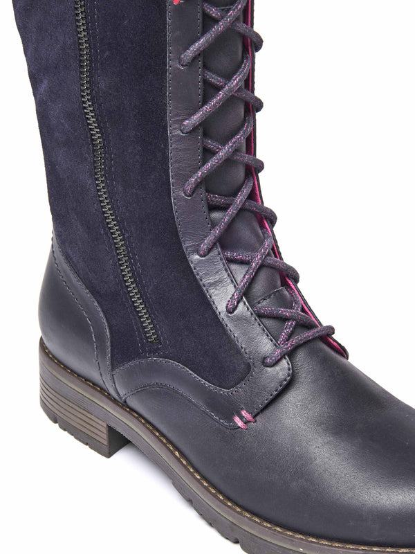 Blue long adjustable lace-up boots - AIMEE NAVY