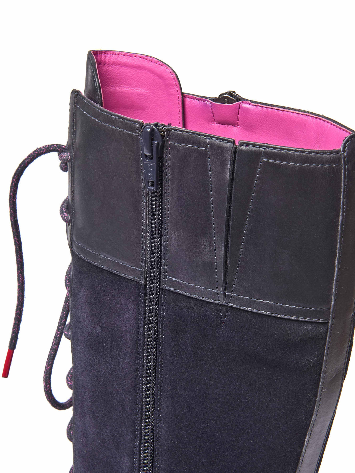 Blue long adjustable lace-up boots - AIMEE NAVY