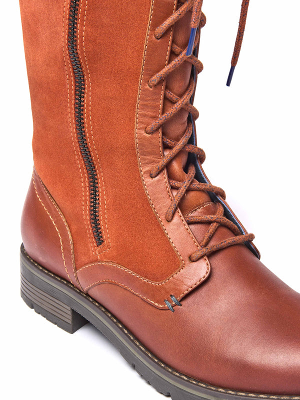 Orange / Red / Brown long adjustable lace-up boots - AIMEE TERRACOTTA