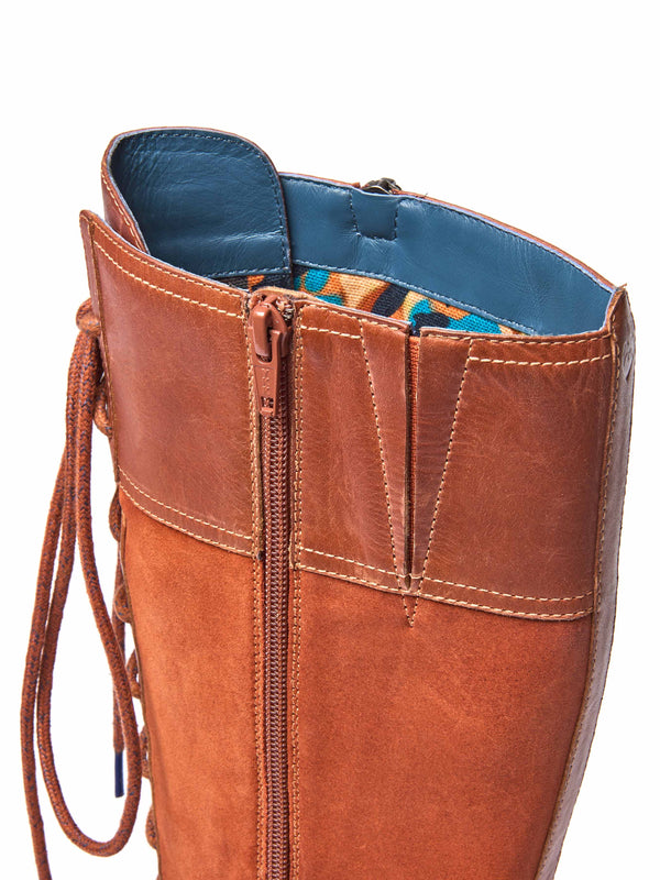 Orange / Red / Brown long adjustable lace-up boots - AIMEE TERRACOTTA