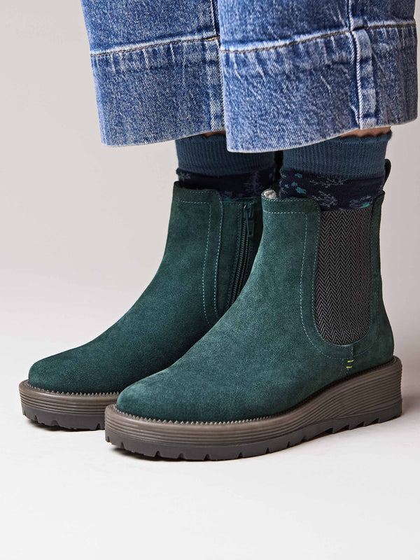 Green leather ankle boots - KOS PINE GREEN SUEDE
