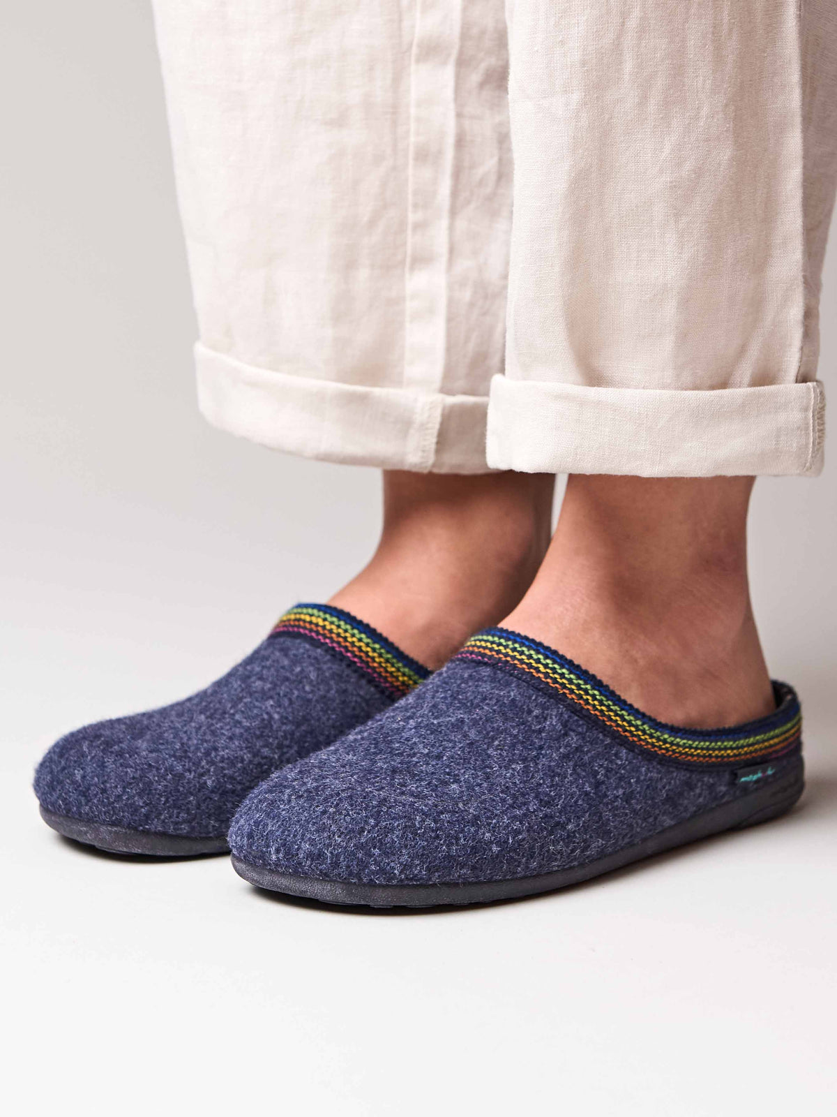 Blue recycled felt Turkish mule slippers - MIRISSA INDIGO