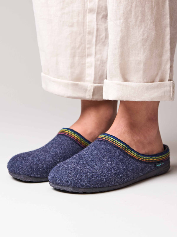 Blue recycled felt Turkish mule slippers - MIRISSA INDIGO
