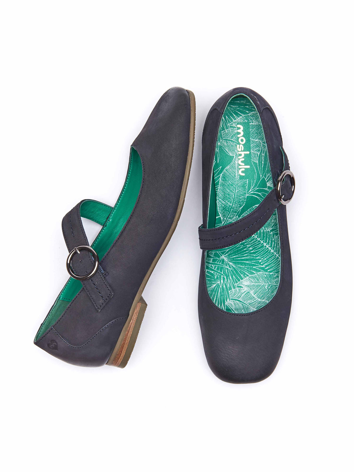 Blue Nubuck strap flat shoes - REEVE 2 INDIGO