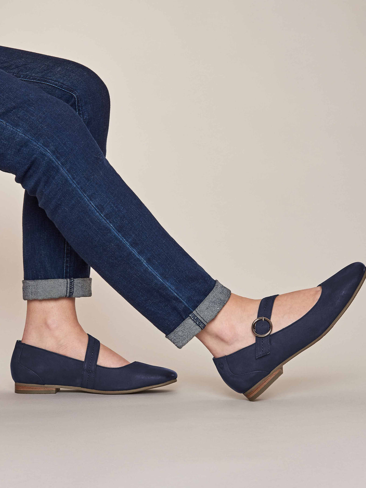 Blue Nubuck strap flat shoes - REEVE 2 INDIGO