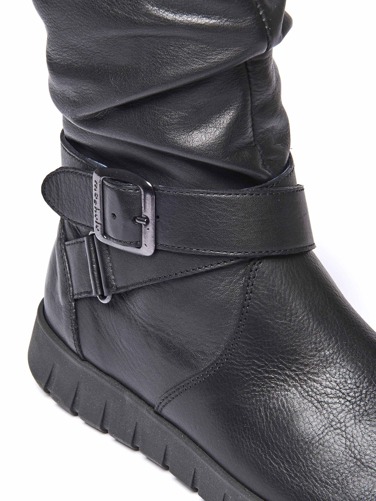 Black ruched leather mid-length boots - MALMO BLACK