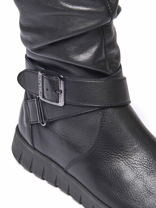 Black ruched leather mid-length boots - MALMO BLACK