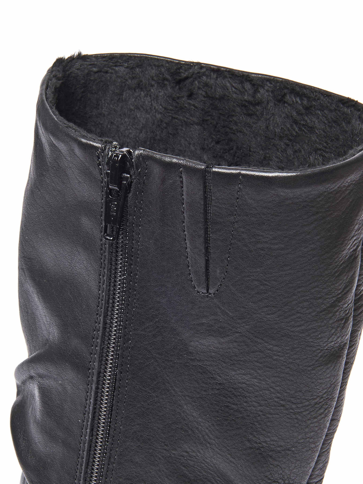 Black ruched leather mid-length boots - MALMO BLACK