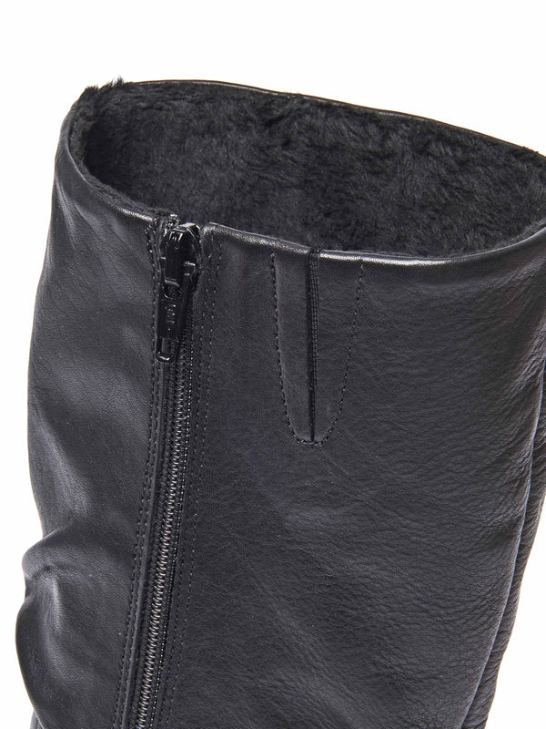 Black ruched leather mid-length boots - MALMO BLACK