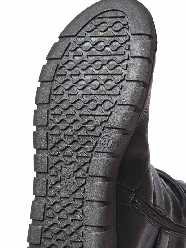 Black ruched leather mid-length boots - MALMO BLACK