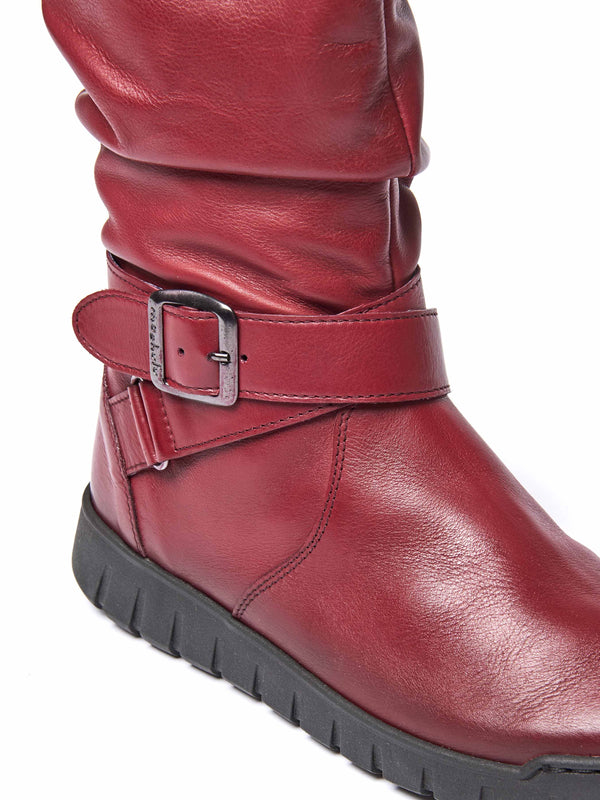 Red ruched leather mid-length boots - MALMO CABERNET