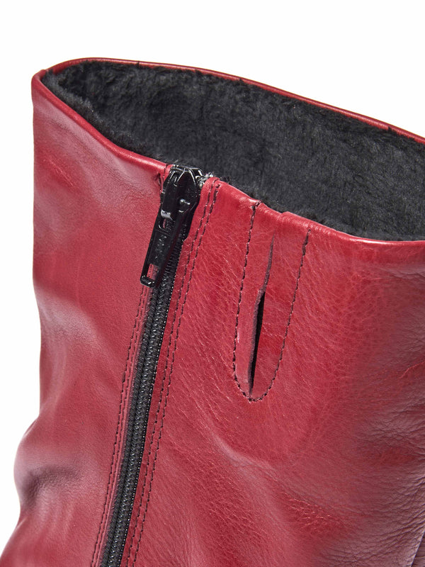 Red ruched leather mid-length boots - MALMO CABERNET