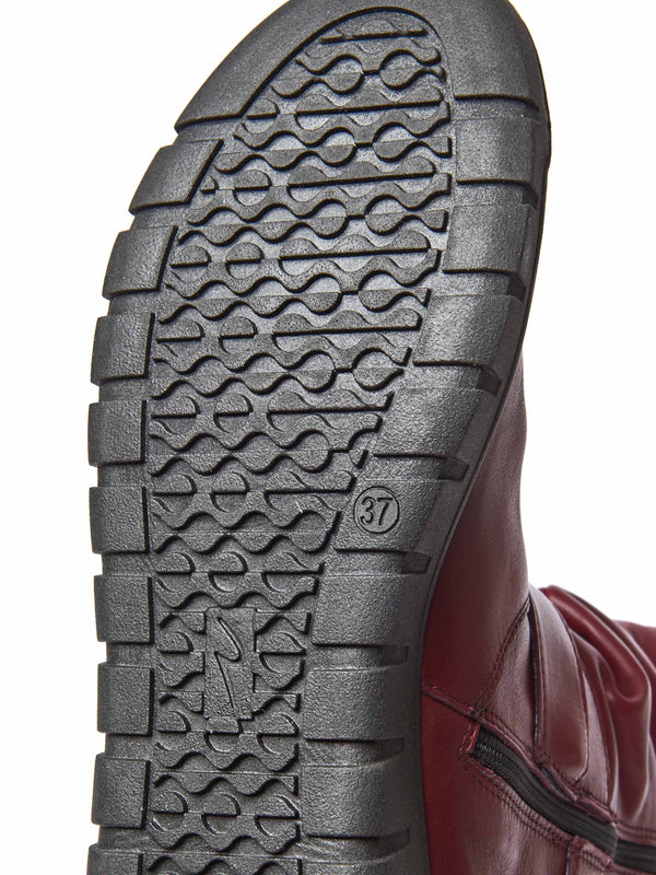 Red ruched leather mid-length boots - MALMO CABERNET