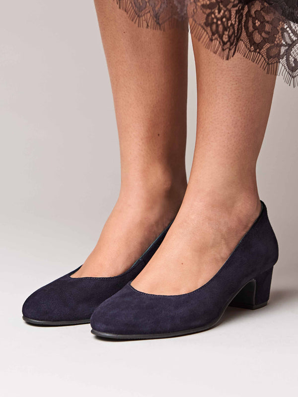 Blue suede block heel court shoes - KEEL SUEDE INDIGO