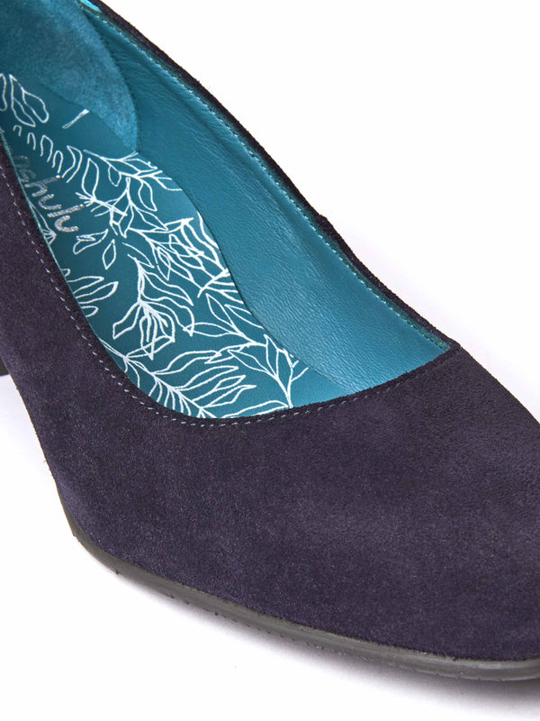 Blue suede block heel court shoes - KEEL SUEDE INDIGO
