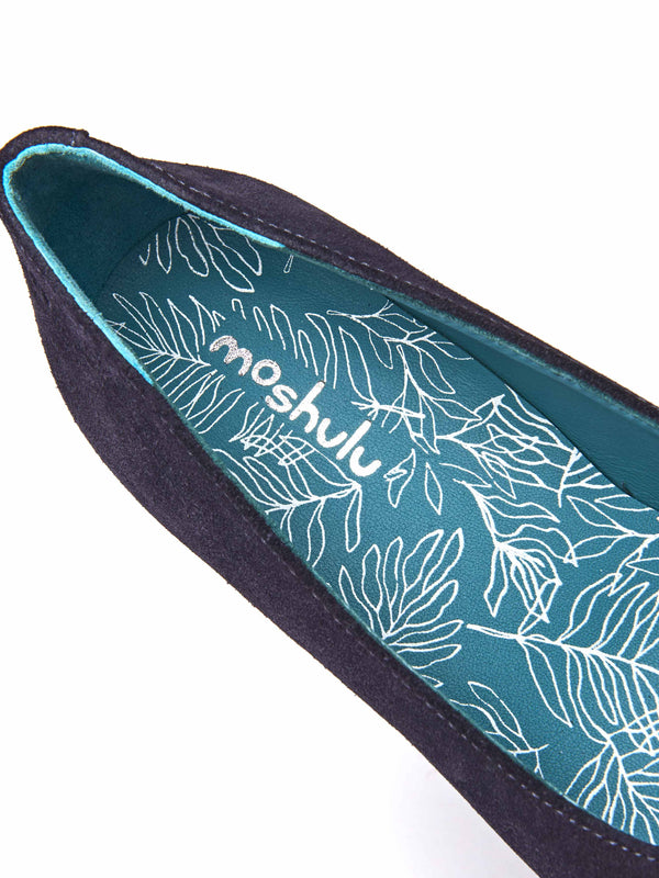 Blue suede block heel court shoes - KEEL SUEDE INDIGO