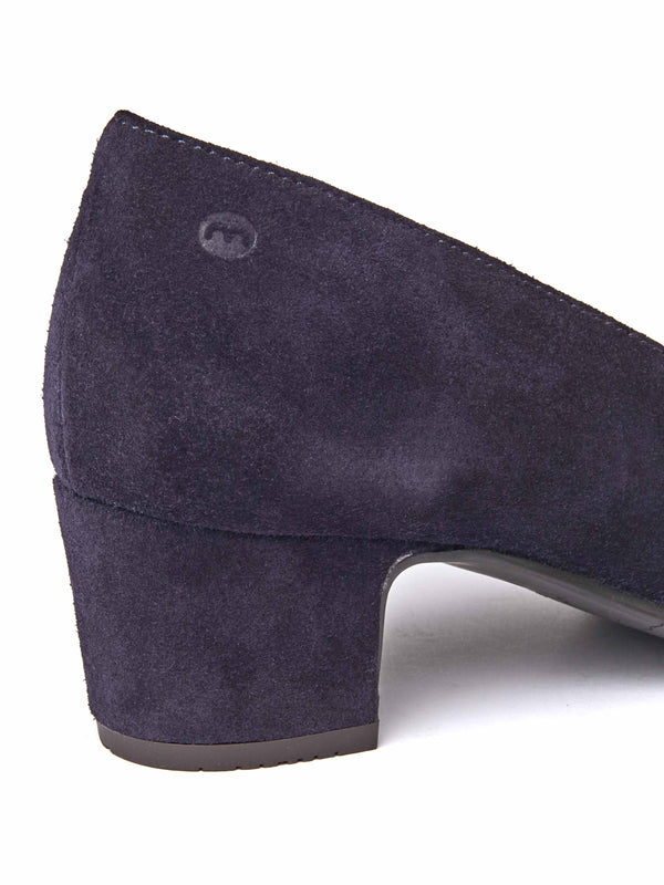 Blue suede block heel court shoes - KEEL SUEDE INDIGO