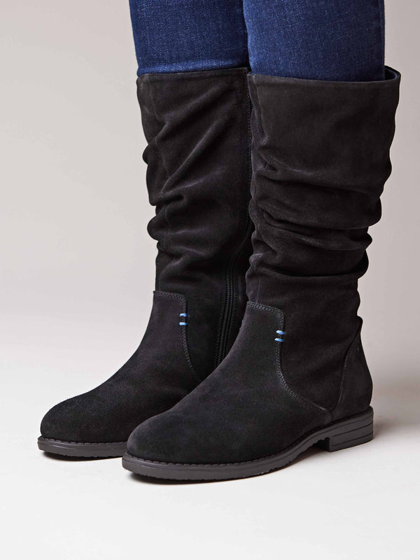 Black ruched suede mid-length boots - GLACIER SUEDE 2 BLACK