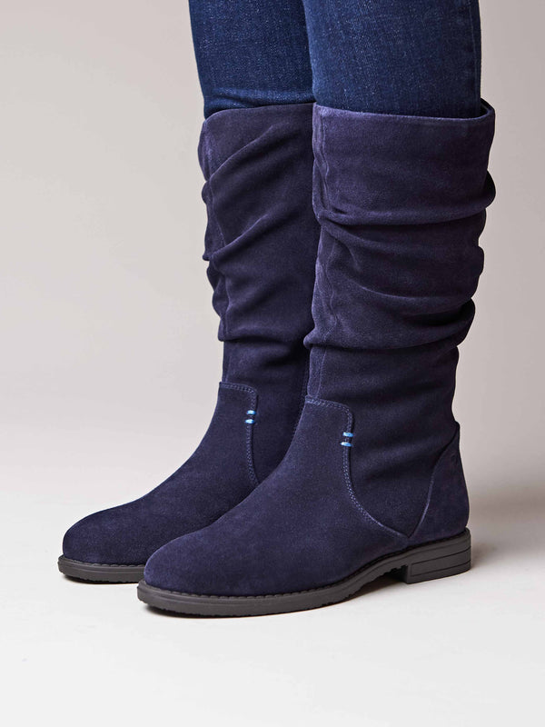 Blue ruched suede mid-length boots - GLACIER SUEDE 2 INDIGO