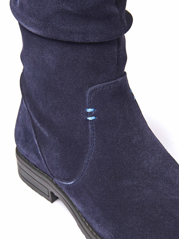 Blue ruched suede mid-length boots - GLACIER SUEDE 2 INDIGO