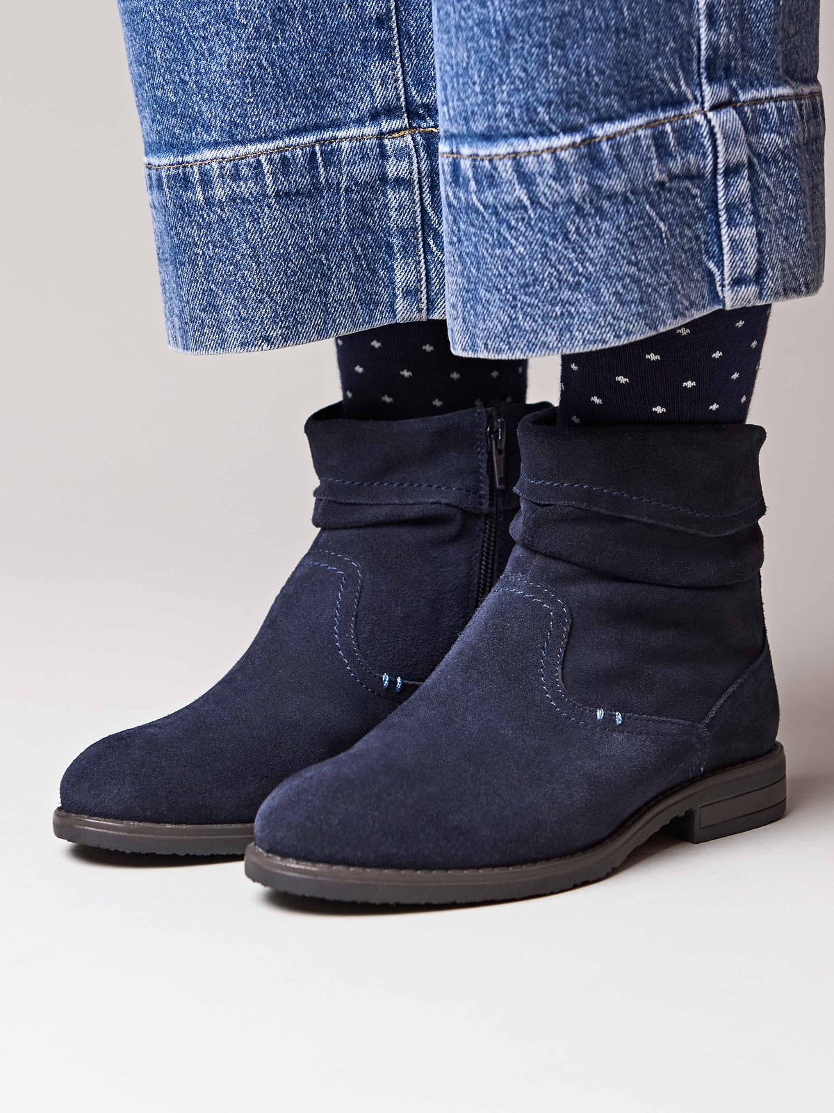 Blue ruched suede pixie ankle boots - PIPISTRELLE 3 INDIGO