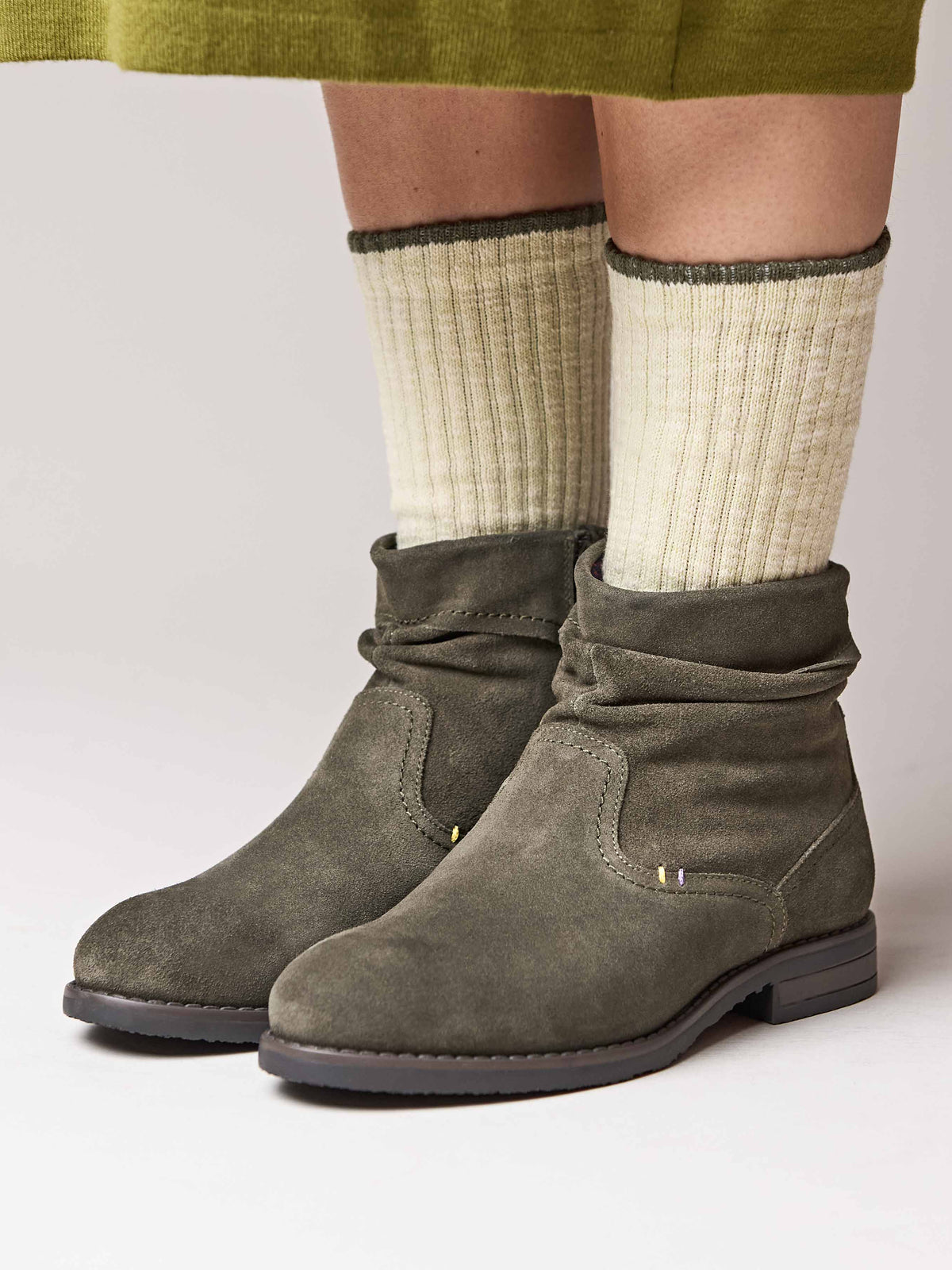 Green ruched suede pixie ankle boots - PIPISTRELLE 3 OLIVE GREEN SUEDE