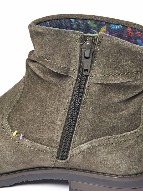 Green ruched suede pixie ankle boots - PIPISTRELLE 3 OLIVE GREEN SUEDE