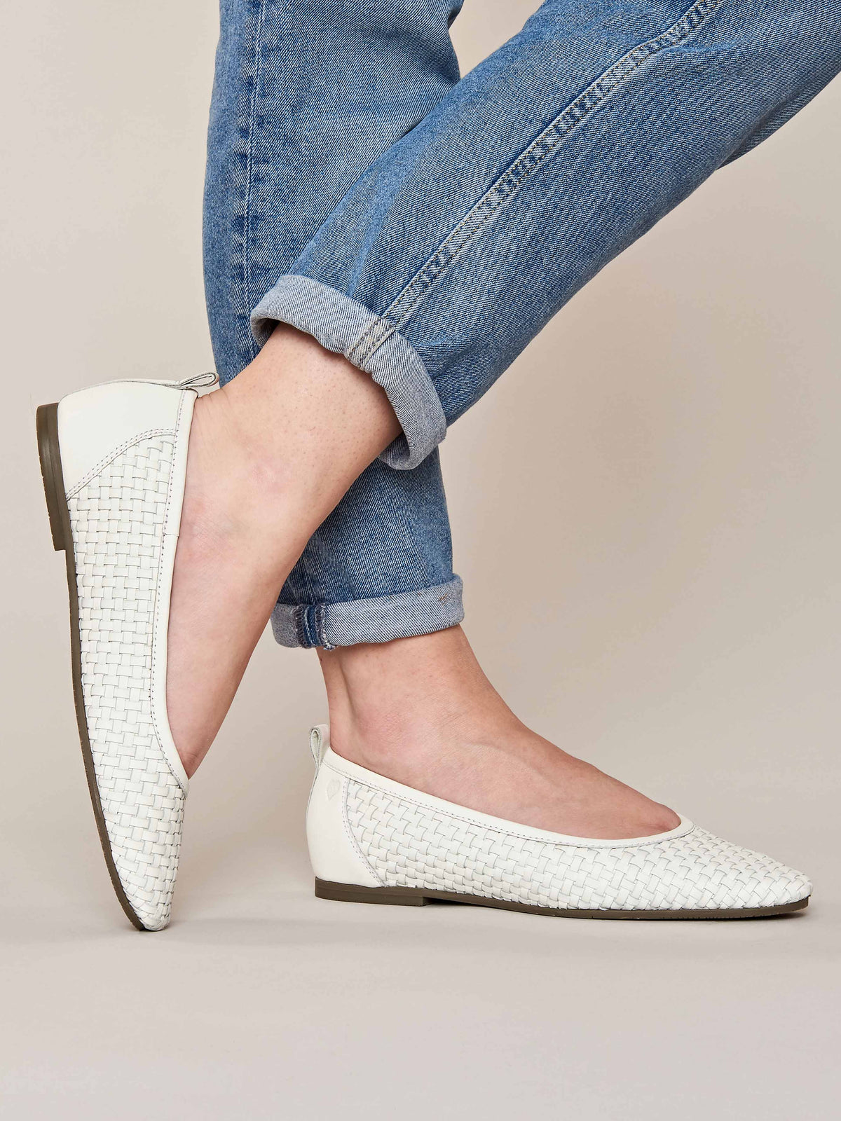 White Woven leather ballet pumps - SWANPOOL WHITE