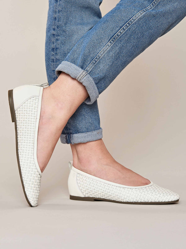 White Woven leather ballet pumps - SWANPOOL WHITE