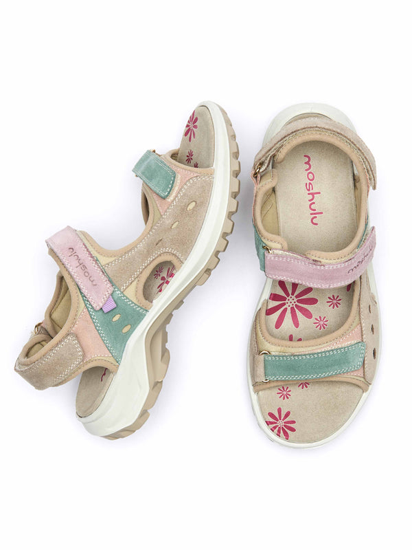 WEMBURY SAND MULTI | Neutral suede adventure sandals | Moshulu – moshulu