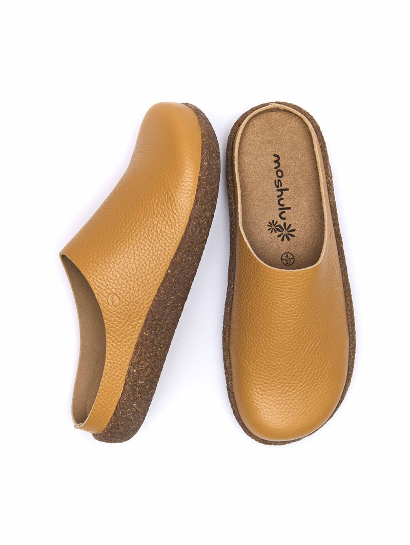 Yellow extra cushioned leather clogs - PEVENSEY GOLDEN YELLOW LEATHER