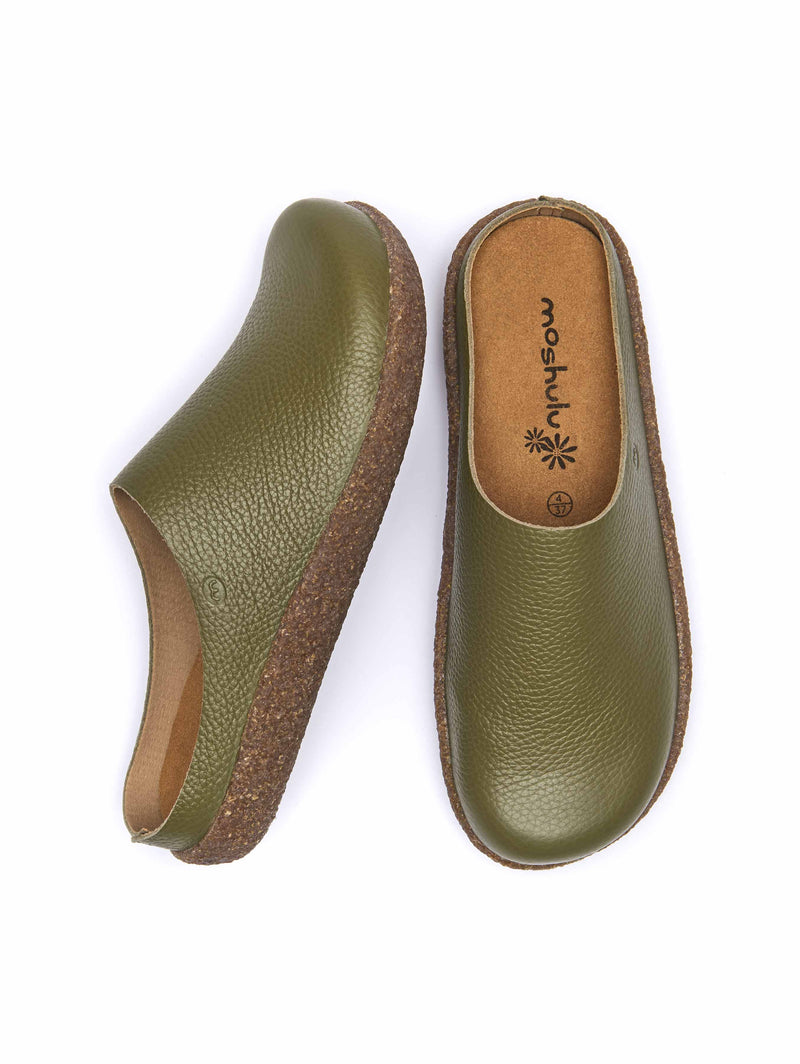 Green extra cushioned leather clogs - PEVENSEY OLIVE GREEN LEATHER
