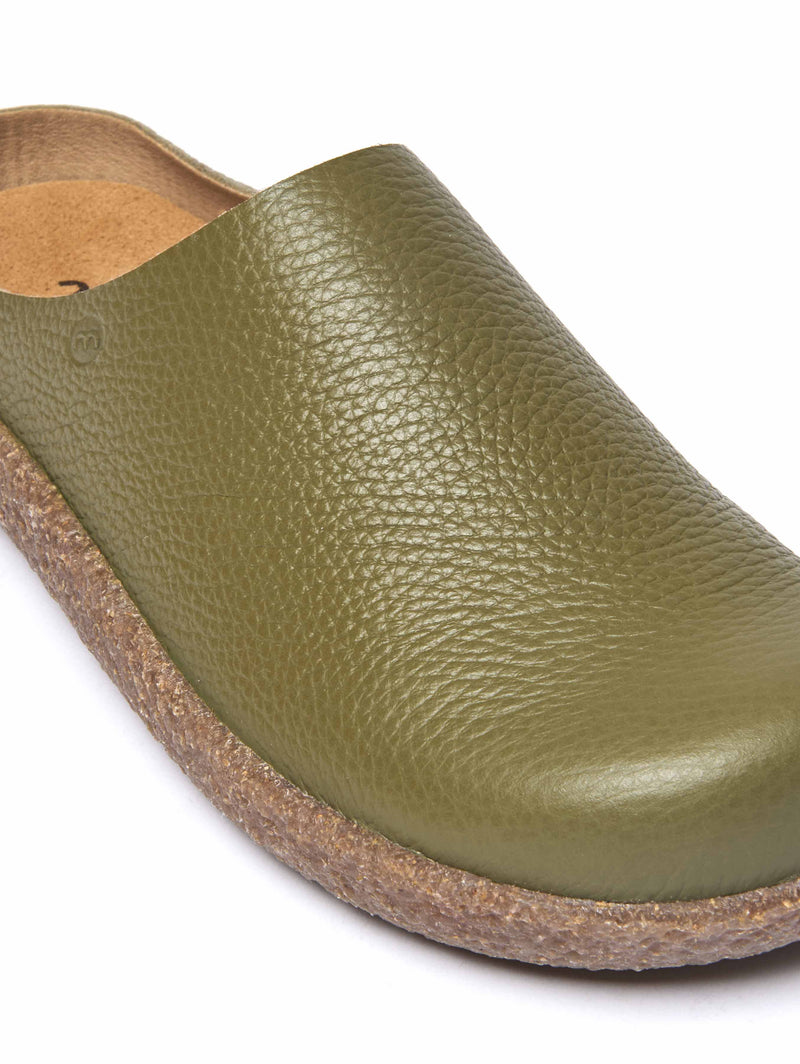 Green extra cushioned leather clogs - PEVENSEY OLIVE GREEN LEATHER