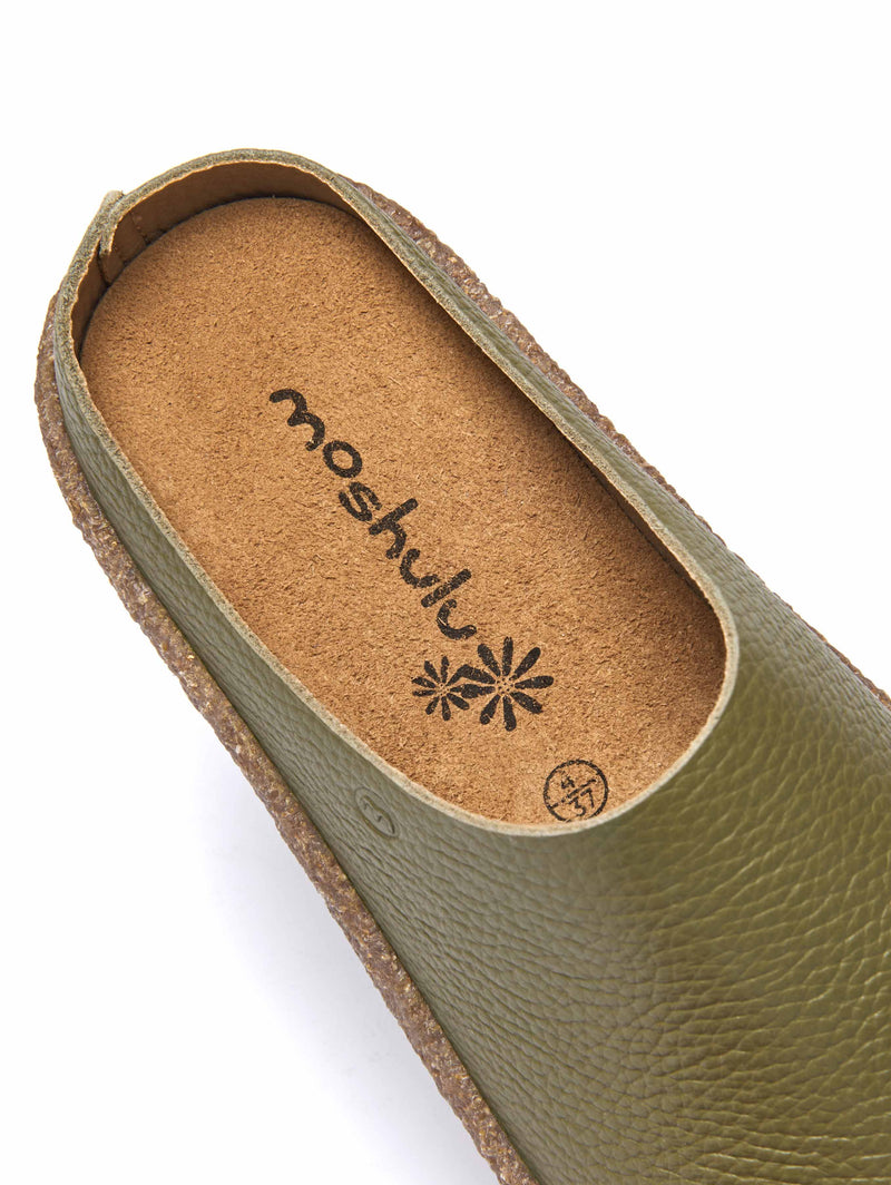 Green extra cushioned leather clogs - PEVENSEY OLIVE GREEN LEATHER