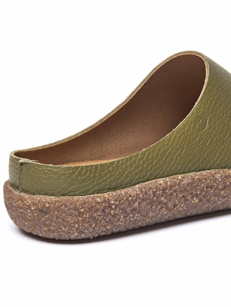 Green extra cushioned leather clogs - PEVENSEY OLIVE GREEN LEATHER