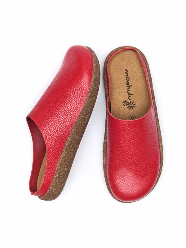 Red extra cushioned leather clogs - PEVENSEY RED LEATHER