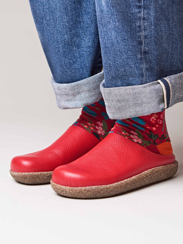 Red extra cushioned leather clogs - PEVENSEY RED LEATHER