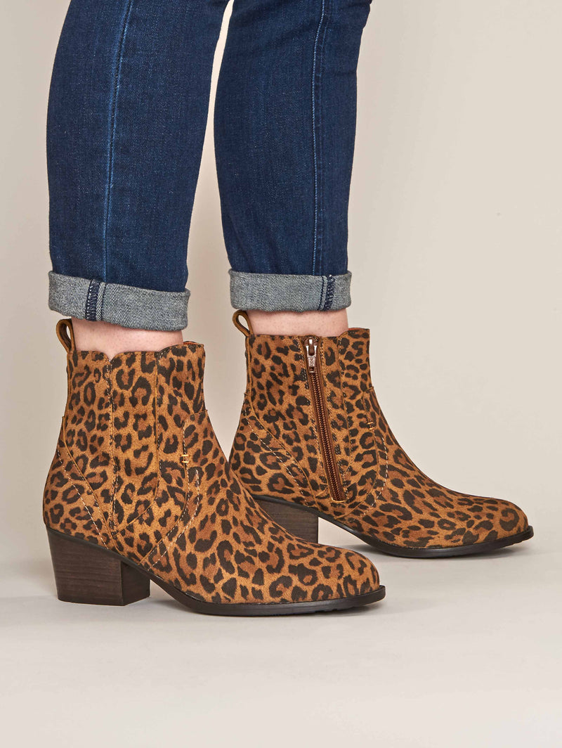 Animal print western inspired heeled ankle boots - MORISOT LEOPARD PRINT