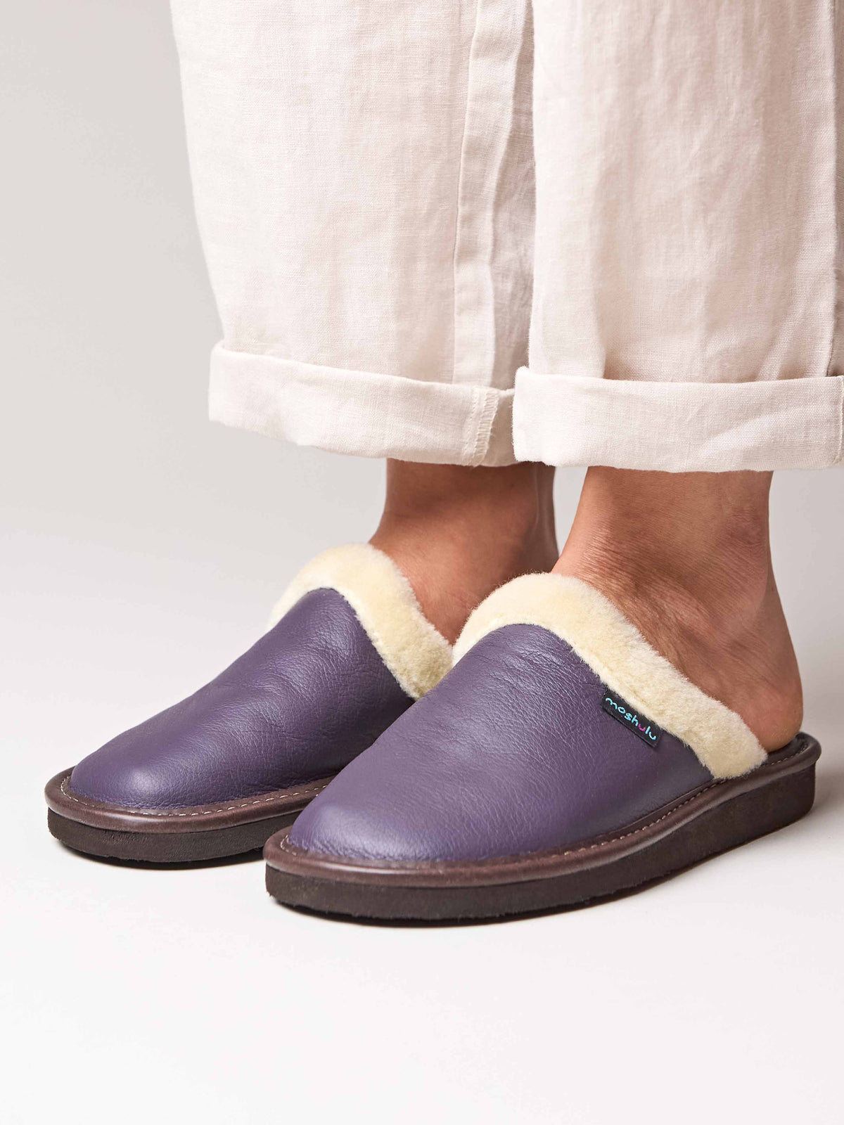 Purple classic leather mule slippers - ADELE 2 PURPLE